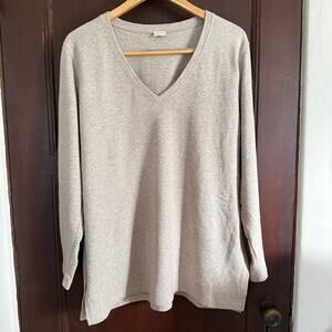 POETRY Soft Heather Gray Cotton Alpaca Blend V
Neck Relaxed Fit Sweater